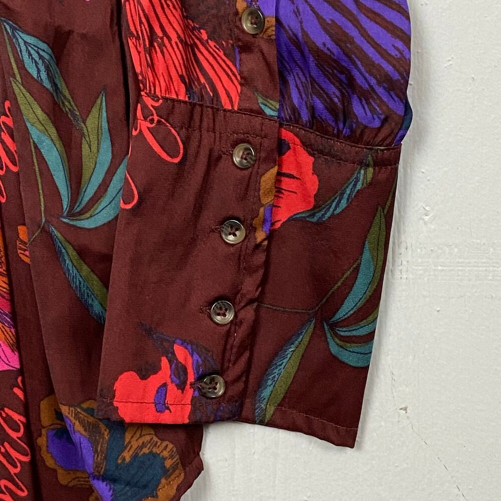 Free People Silky Nights Red Floral Oversized Boyfriend Blouse Size Small - Picture 4 of 12